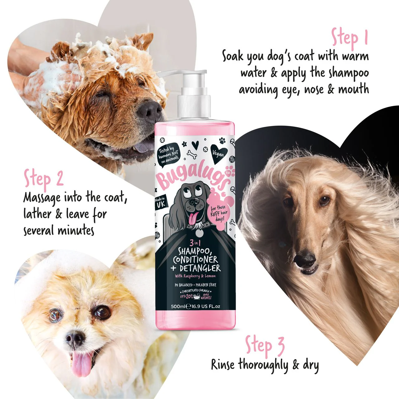Bugalugs 3-in-1 Raspberry & Lemon Dog Shampoo Conditioner & Detangler - Image 5