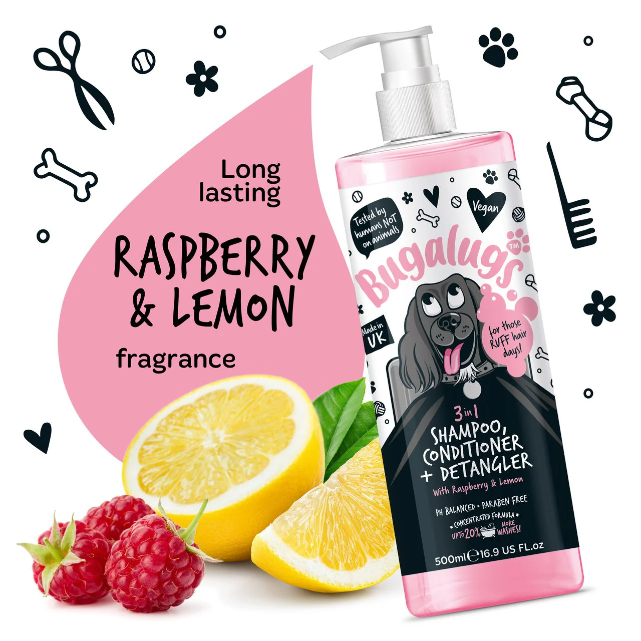 Bugalugs 3-in-1 Raspberry & Lemon Dog Shampoo Conditioner & Detangler - Image 6