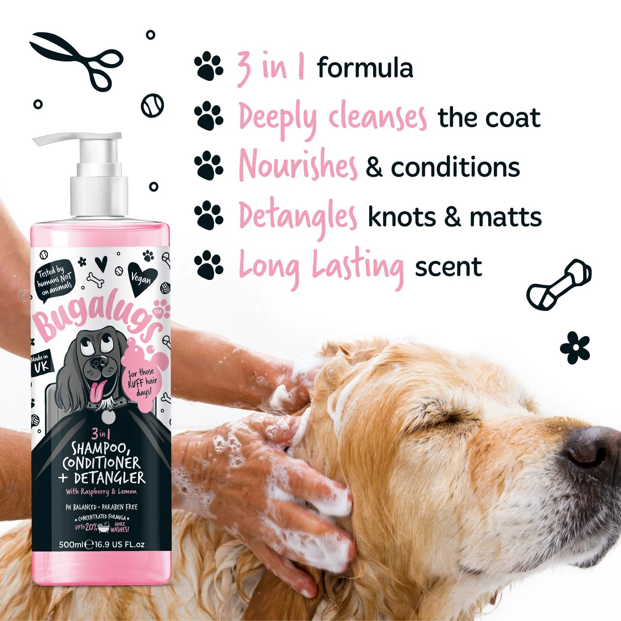 Bugalugs 3-in-1 Raspberry & Lemon Dog Shampoo Conditioner & Detangler - Image 8
