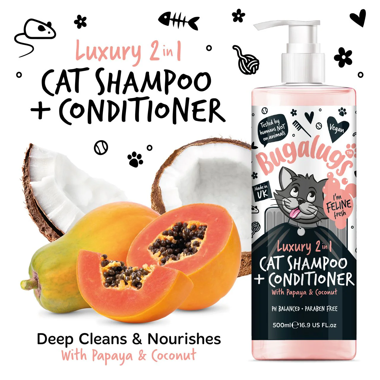 Bugalugs Luxury 2-in-1 Papaya & Coconut Cat Shampoo & Conditioner - Image 10