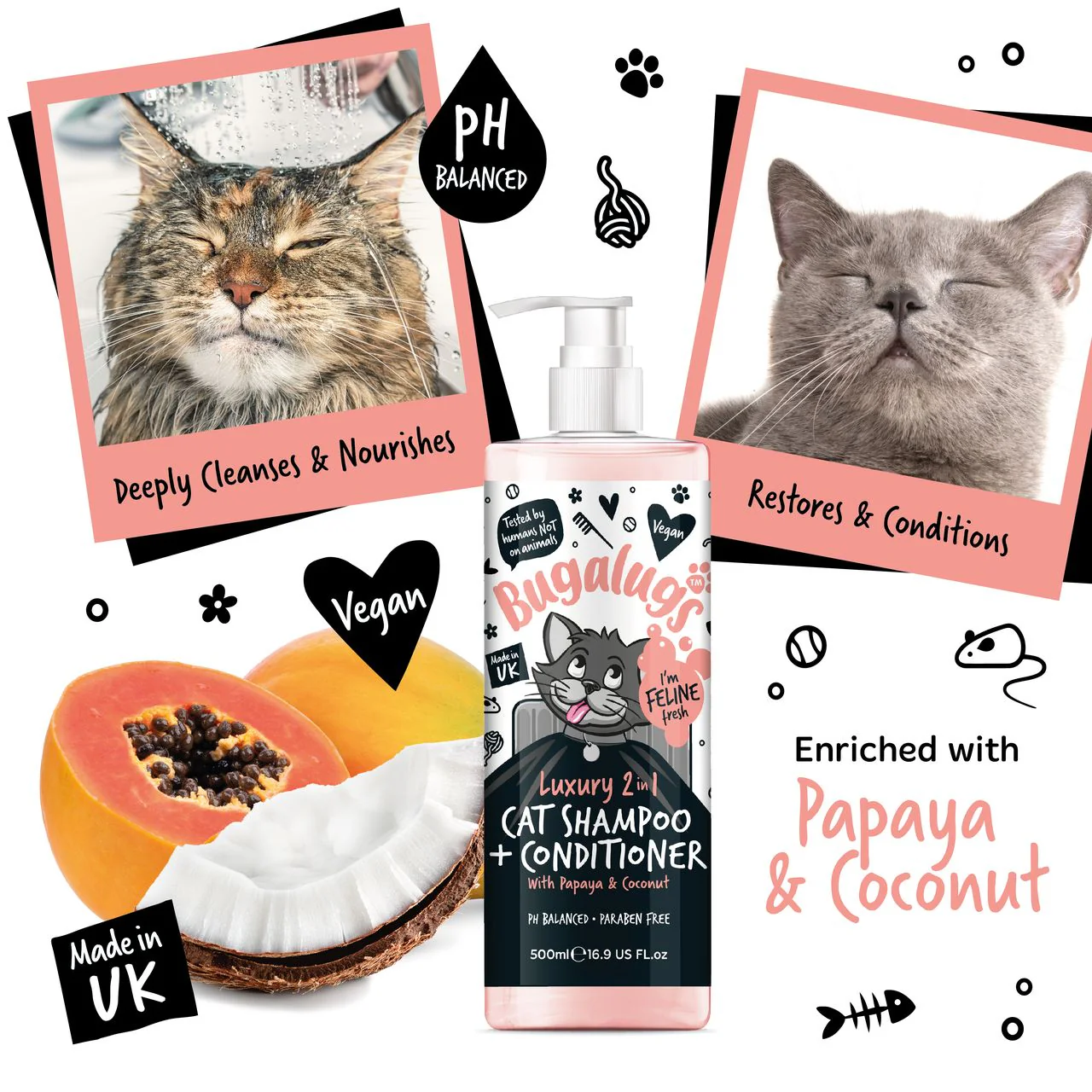 Bugalugs Luxury 2-in-1 Papaya & Coconut Cat Shampoo & Conditioner - Image 4