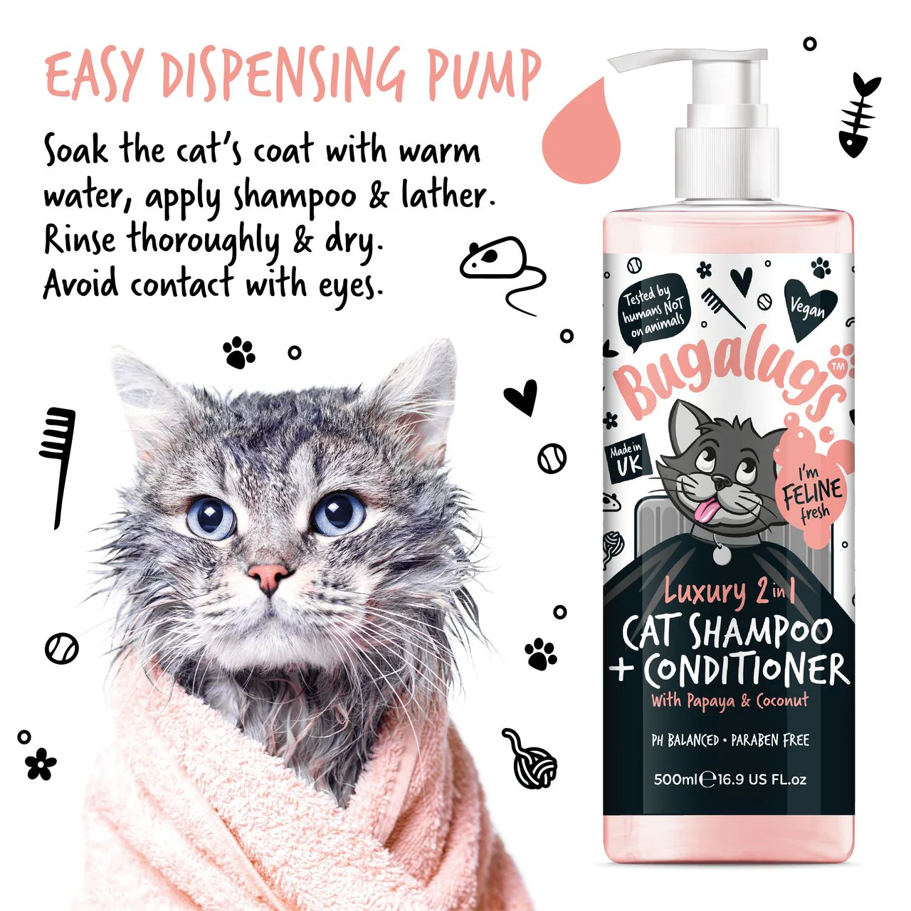 Bugalugs Luxury 2-in-1 Papaya & Coconut Cat Shampoo & Conditioner - Image 7