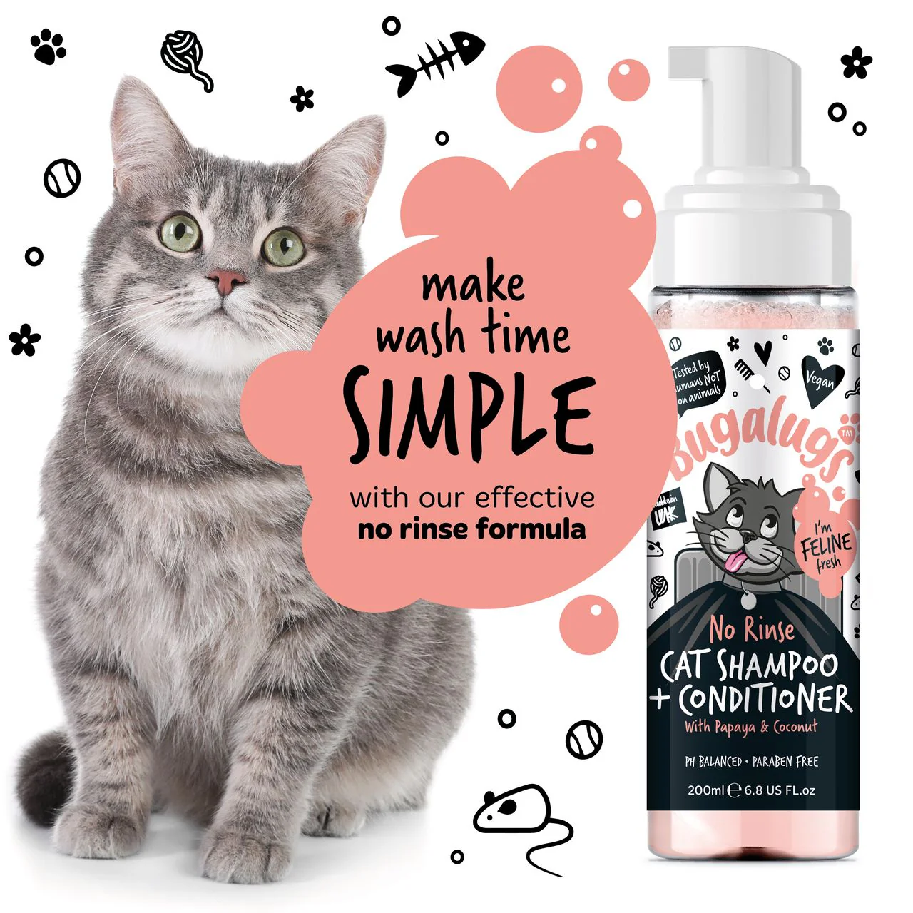 Bugalugs No Rinse Papaya & Coconut Cat Shampoo & Conditioner - Image 10