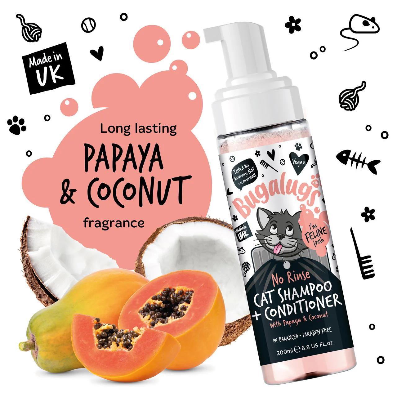 Bugalugs No Rinse Papaya & Coconut Cat Shampoo & Conditioner - Image 3