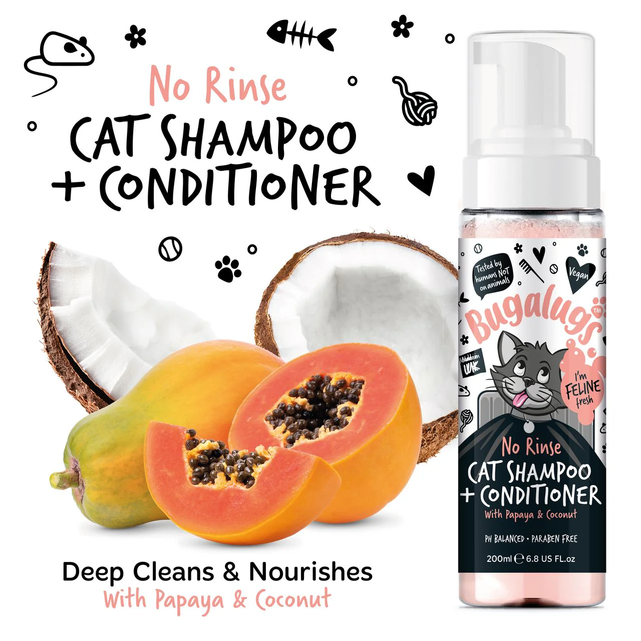 Bugalugs No Rinse Papaya & Coconut Cat Shampoo & Conditioner - Image 8
