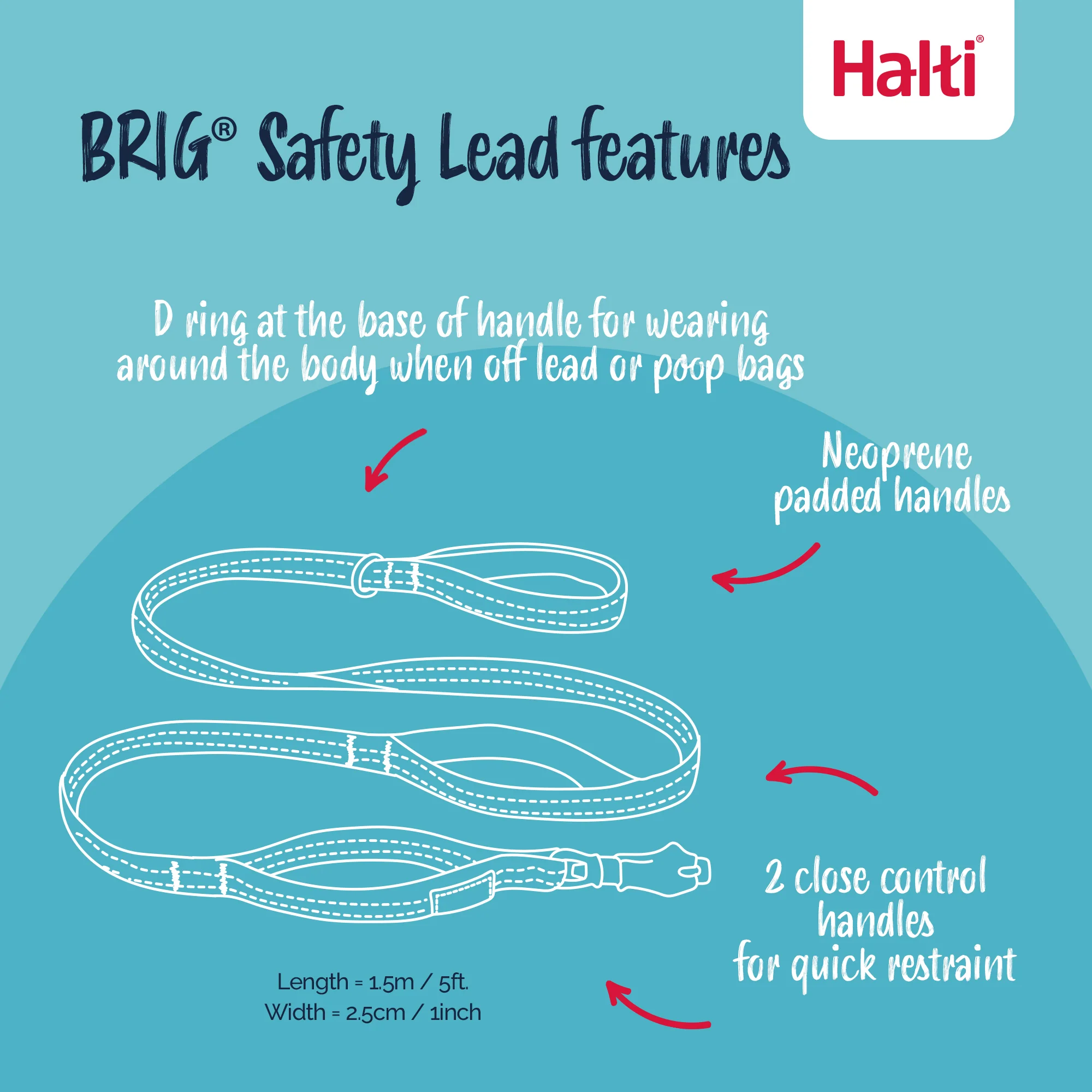 Halti BRIG Safety Lead Neon Coral Large - Image 3