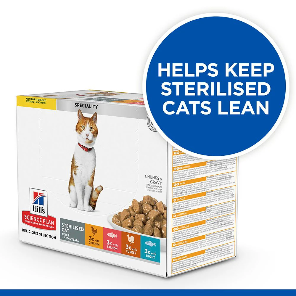 Hill's Science Plan Sterilised Cat Adult Cat Wet Food with Chicken, Salmon, Trout, Turkey - Image 4