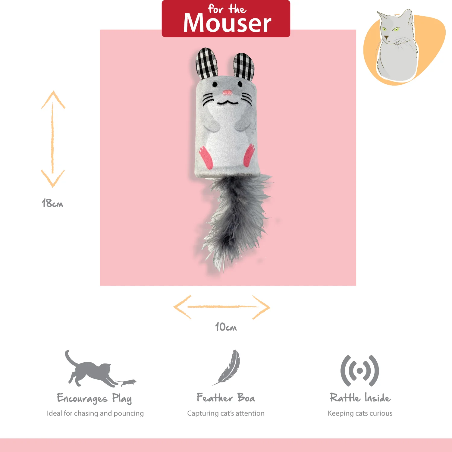 Tabby Patch Mouse Rattle & Roll Cat Toy - Image 2