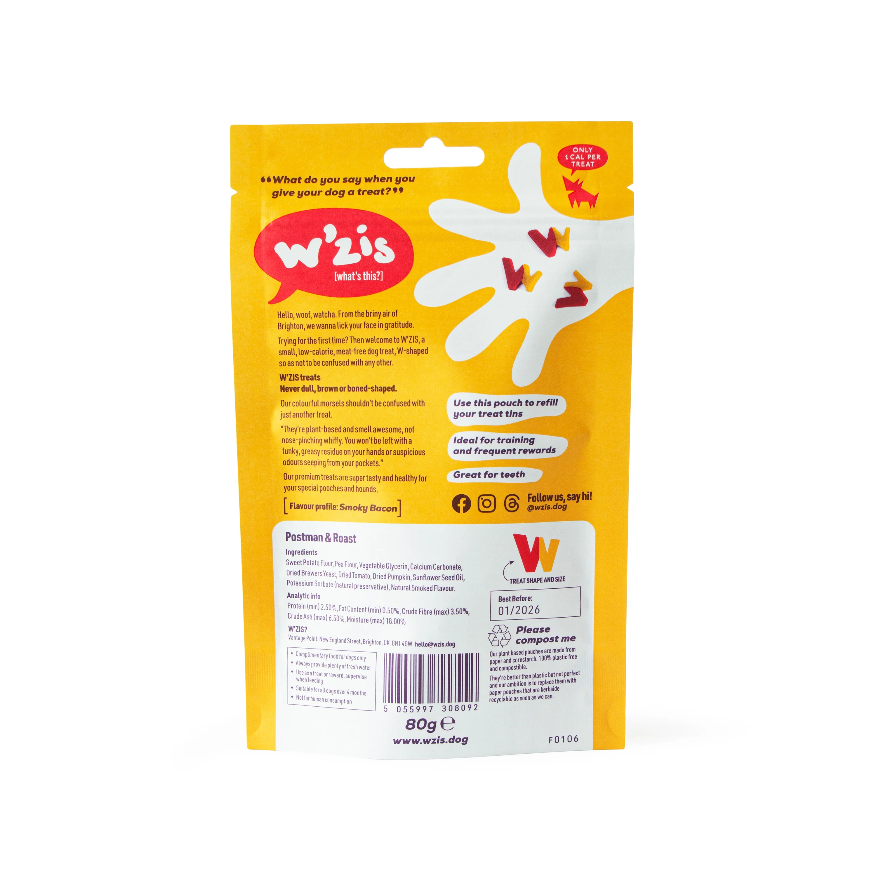 W'ZIS Postman & Roast 1-Calorie Dog Treat Pouch - Smoky Flavour 80g - Image 2